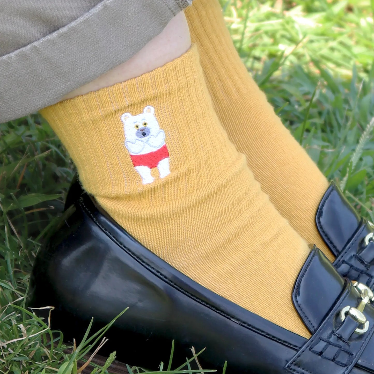 靴下 レディース/イエローゴールド しろくま【しろくまのパンツ】【絵本のくつした】