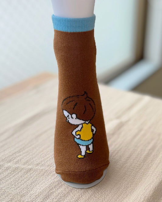 【ヨシタケシンスケ】靴下 レディース もれたろう ブラウン【おしっこちょっぴりもれたろう】【絵本のくつした】