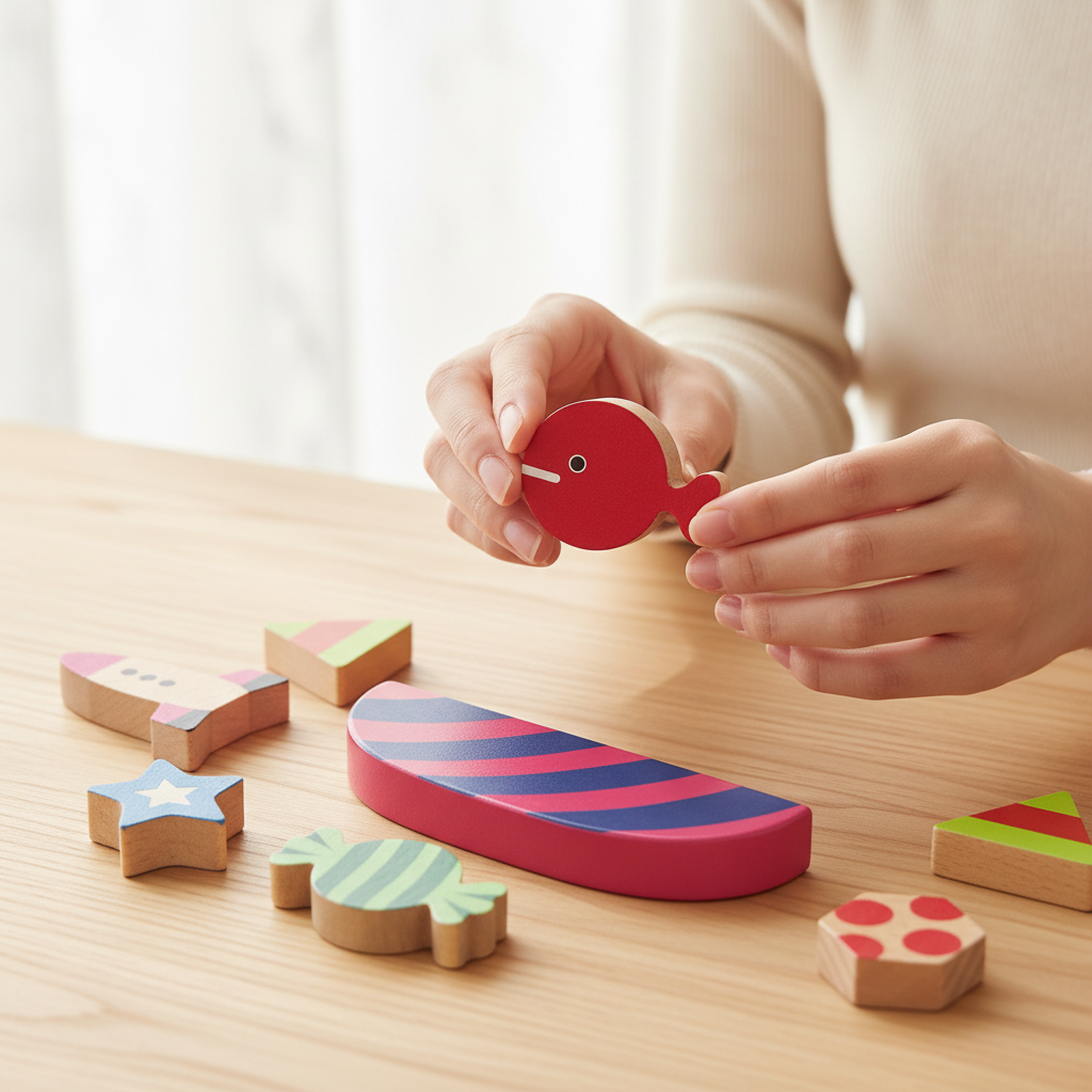 大人の女性がきんぎょパーツを持つ手元