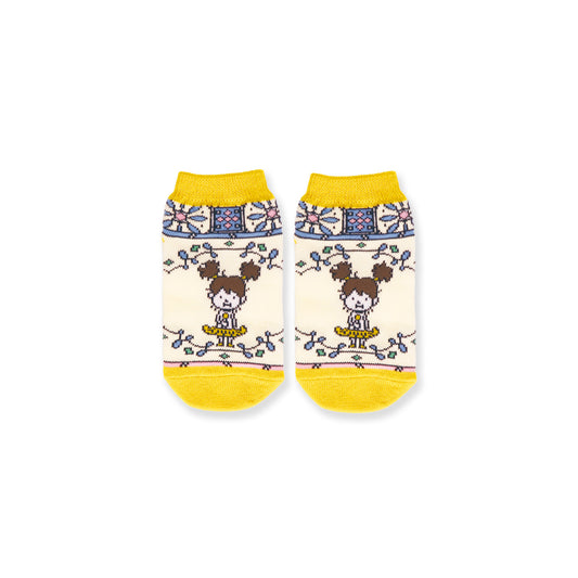 靴下 キッズ/イエロー【かみはこんなに くちゃくちゃだけど】【絵本のくつした】