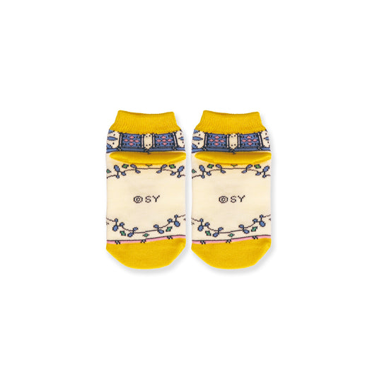 靴下 キッズ/イエロー【かみはこんなに くちゃくちゃだけど】【絵本のくつした】