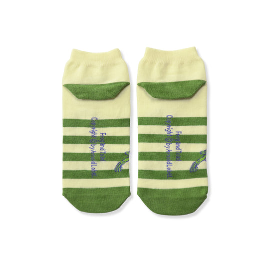 靴下 レディース/グリーンストライプ【がまくんとかえるくん】【絵本のくつした】