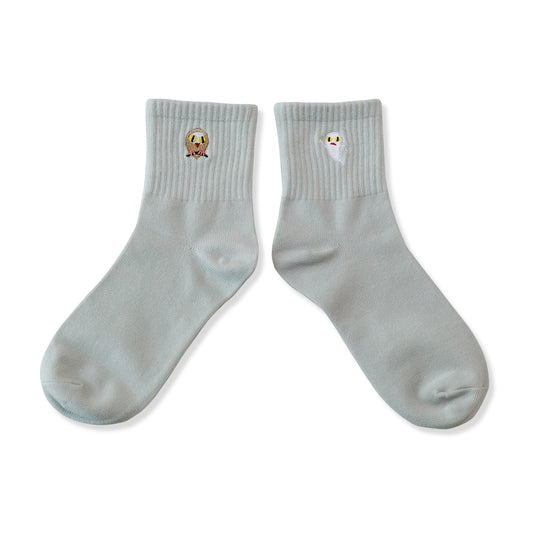 靴下 レディース/ライトグレー おばけとふくろう 【ねないこだれだ】【絵本のくつした】