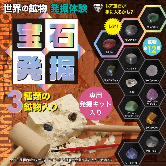 宝石発掘体験【触れる図鑑】/本物の鉱物が入った発掘キット!