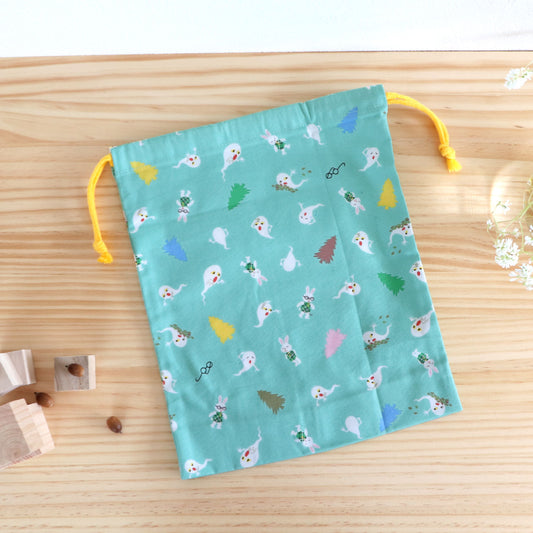 せなけいこ 巾着L めがねうさぎ グリーン