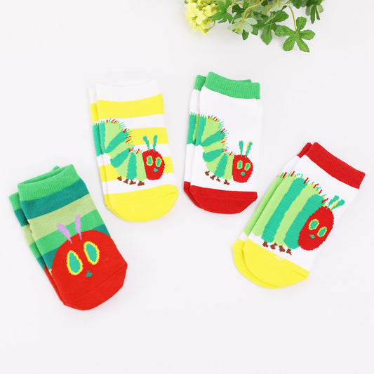 靴下 キッズ/ボーダーイエロー【はらぺこあおむし】【絵本のくつした】