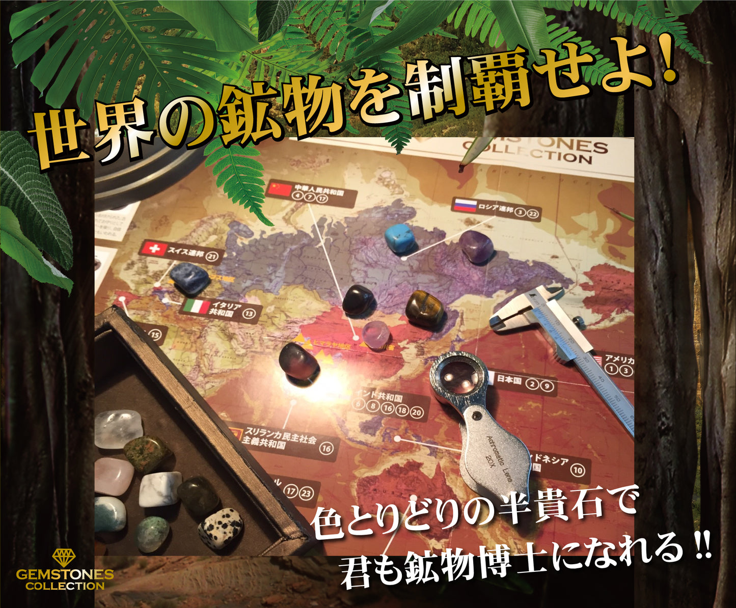 世界の石コレクション【触れる図鑑】/世界の鉱物と世界の鉱物地図付き