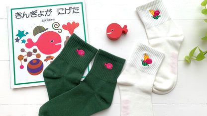 靴下　レディース／AWグリーン きんぎょ 【きんぎょがにげた】【絵本のくつした】