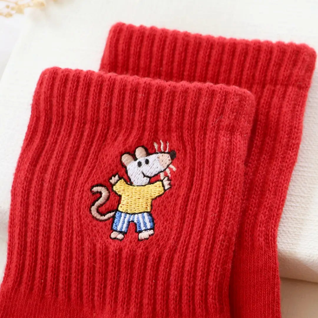 メイシーちゃん】 靴下 レディース ビターレッド ストライプ 【絵本の