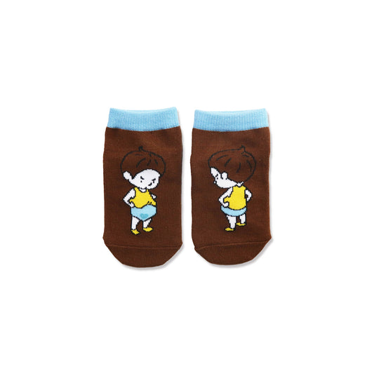 【ヨシタケシンスケ】靴下 キッズ もれたろう ブラウン【おしっこちょっぴりもれたろう】【絵本のくつした】