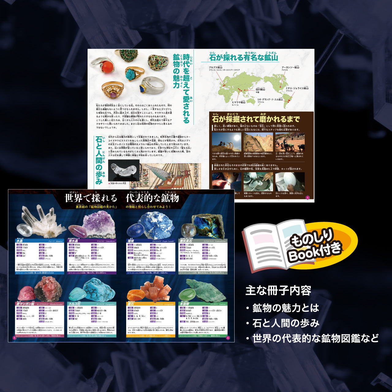 天然石磨き【触れる図鑑】/蛍石と方解石の原石を磨く体験セット