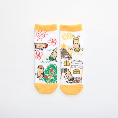 ルームソックス レディース／おえかき【くれよんのくろくん】【絵本のくつした】