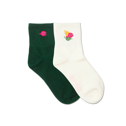 靴下　レディース／AWグリーン きんぎょ 【きんぎょがにげた】【絵本のくつした】