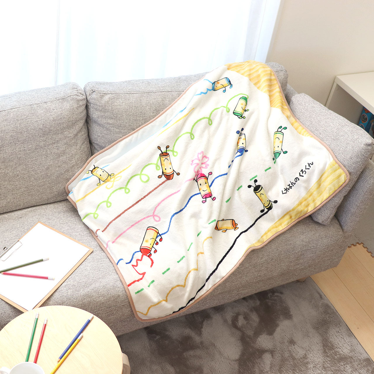 ブランケット いろんな線 Mサイズ 【くれよんのくろくん】